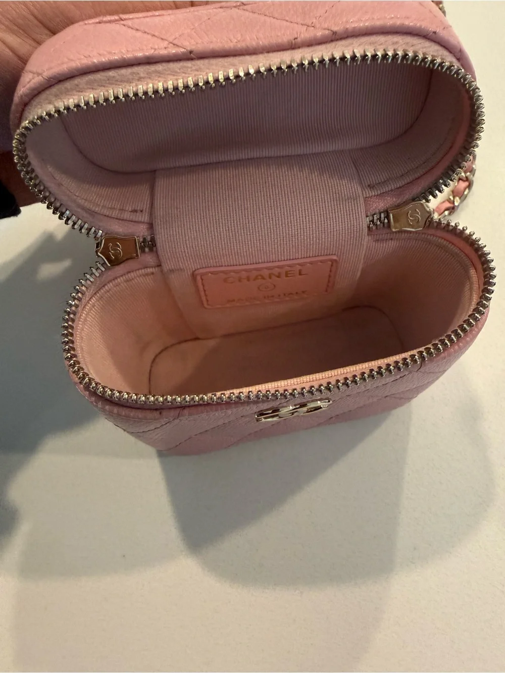CHANEL Pink Quilted Mini Vanity Crossbody with Chain